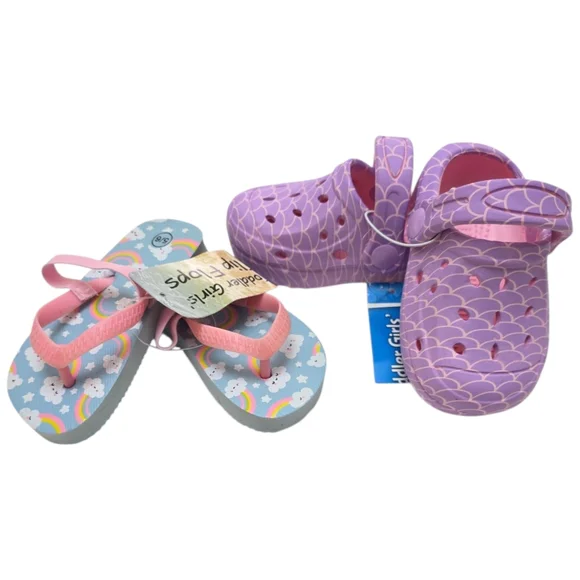 2pk NWT Toddler Girls Purple Clogs Shoes Rainbow Strap Flip Flops Sandals 5 / 6 - Picture 11 of 11